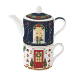 Karácsonyi porcelán egyszemélyes teáskészlet kanna + csésze díszdobozban Festive Avenue