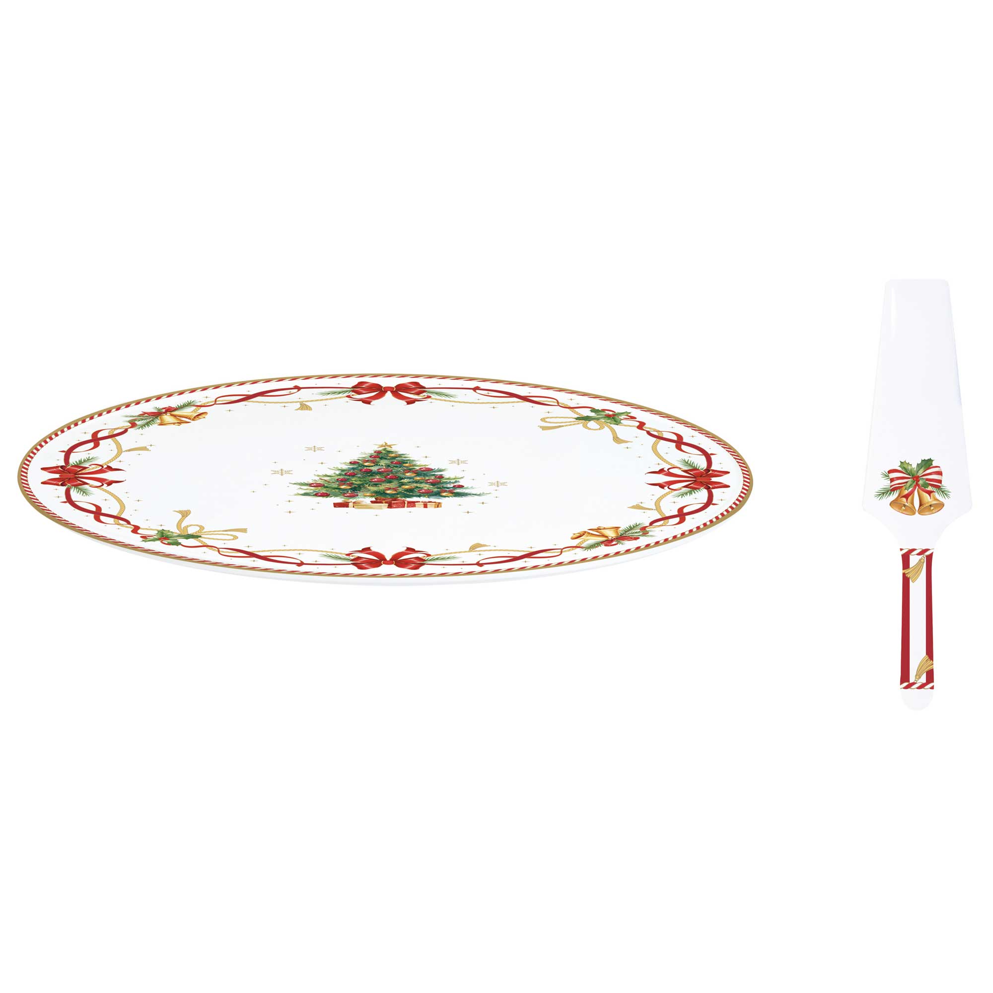 Karácsonyi porcelán tortatál süteményes lapáttal díszdobozban Christmas Tale