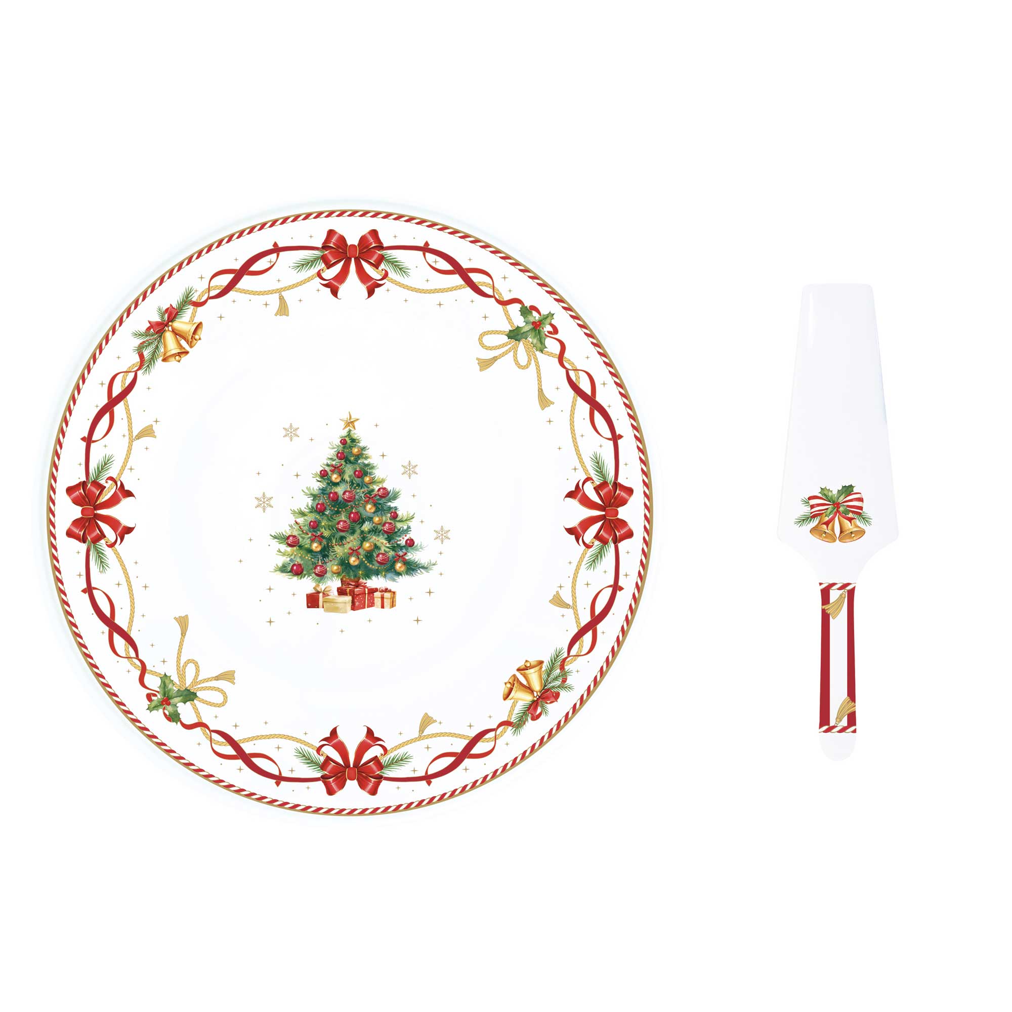 Karácsonyi porcelán tortatál süteményes lapáttal díszdobozban Christmas Tale