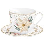Karácsonyi porcelán nagy reggeliző csésze 370 ml díszdobozban fehér arany mikulásvirág White Elegance