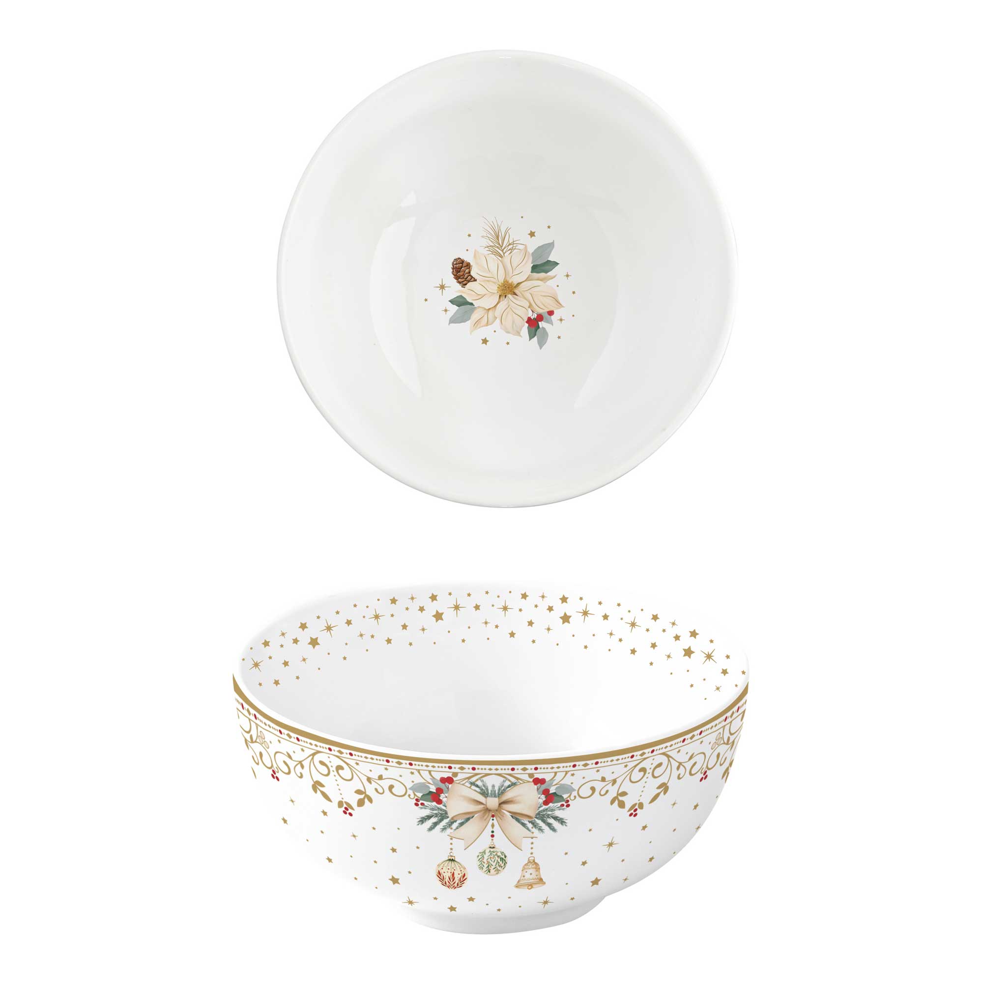 Karácsonyi porcelán tálka Ø 12 cm fehér arany mikulásvirág White Elegance