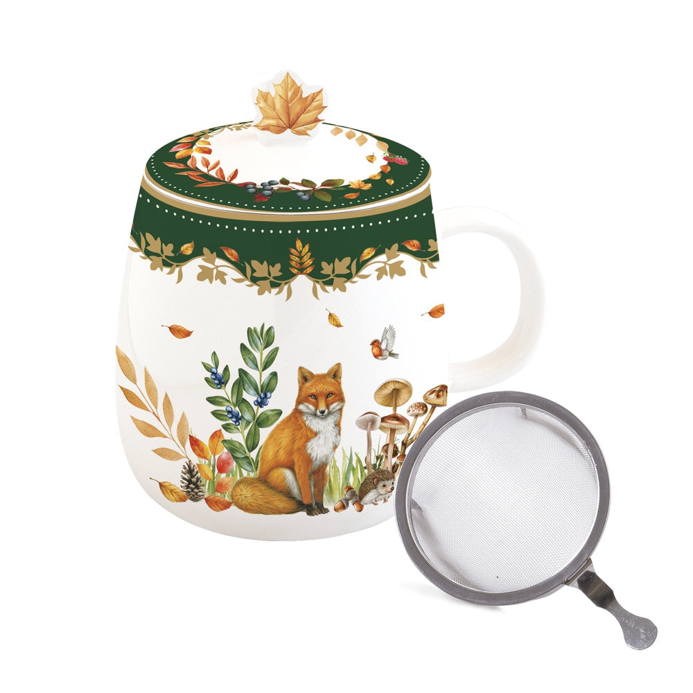 Forest Dream őszi porcelán rókás szűrős bögre tetővel dobozban Easy Life