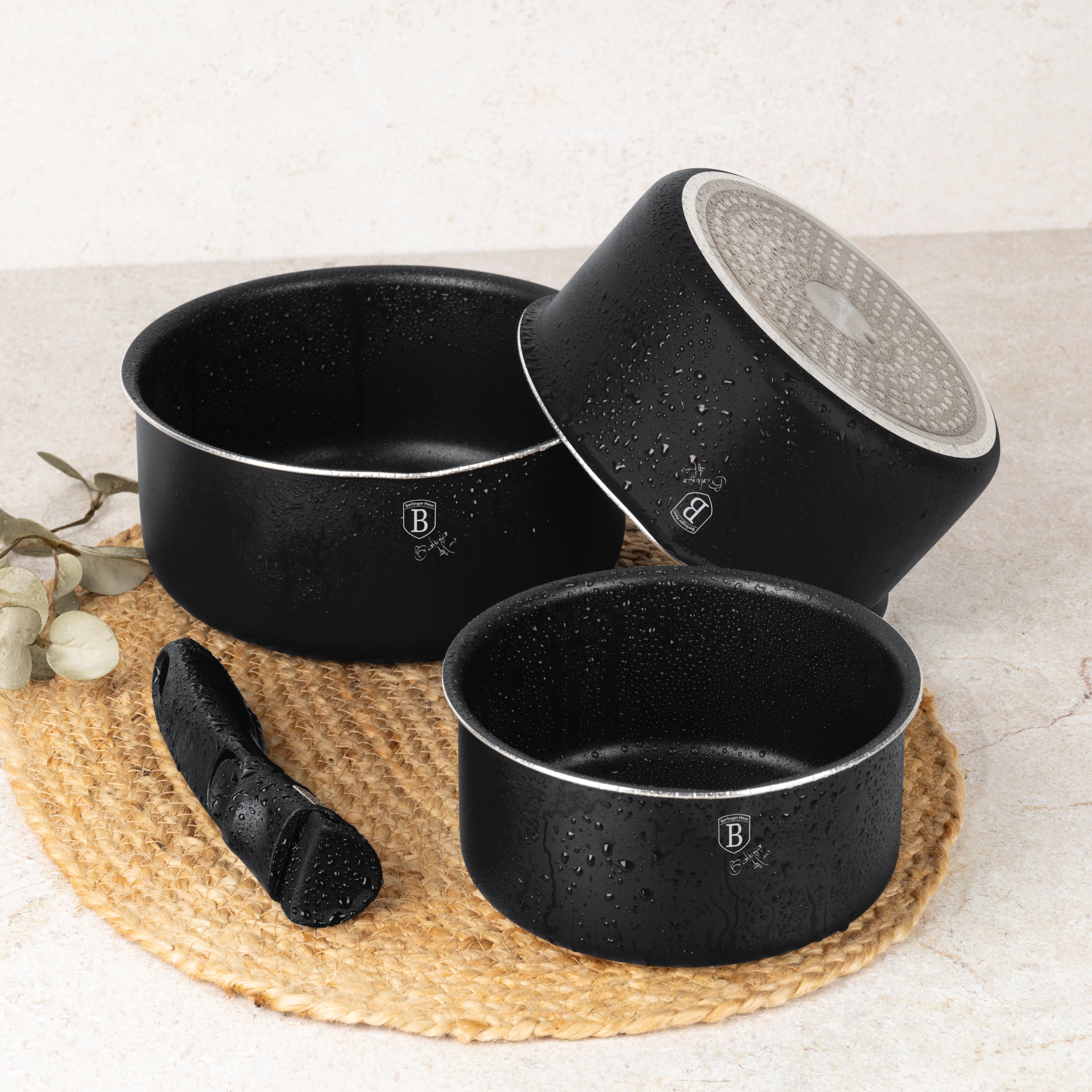 12 részes indukciós edénykészlet matt fekete Berlinger Haus Matte Black