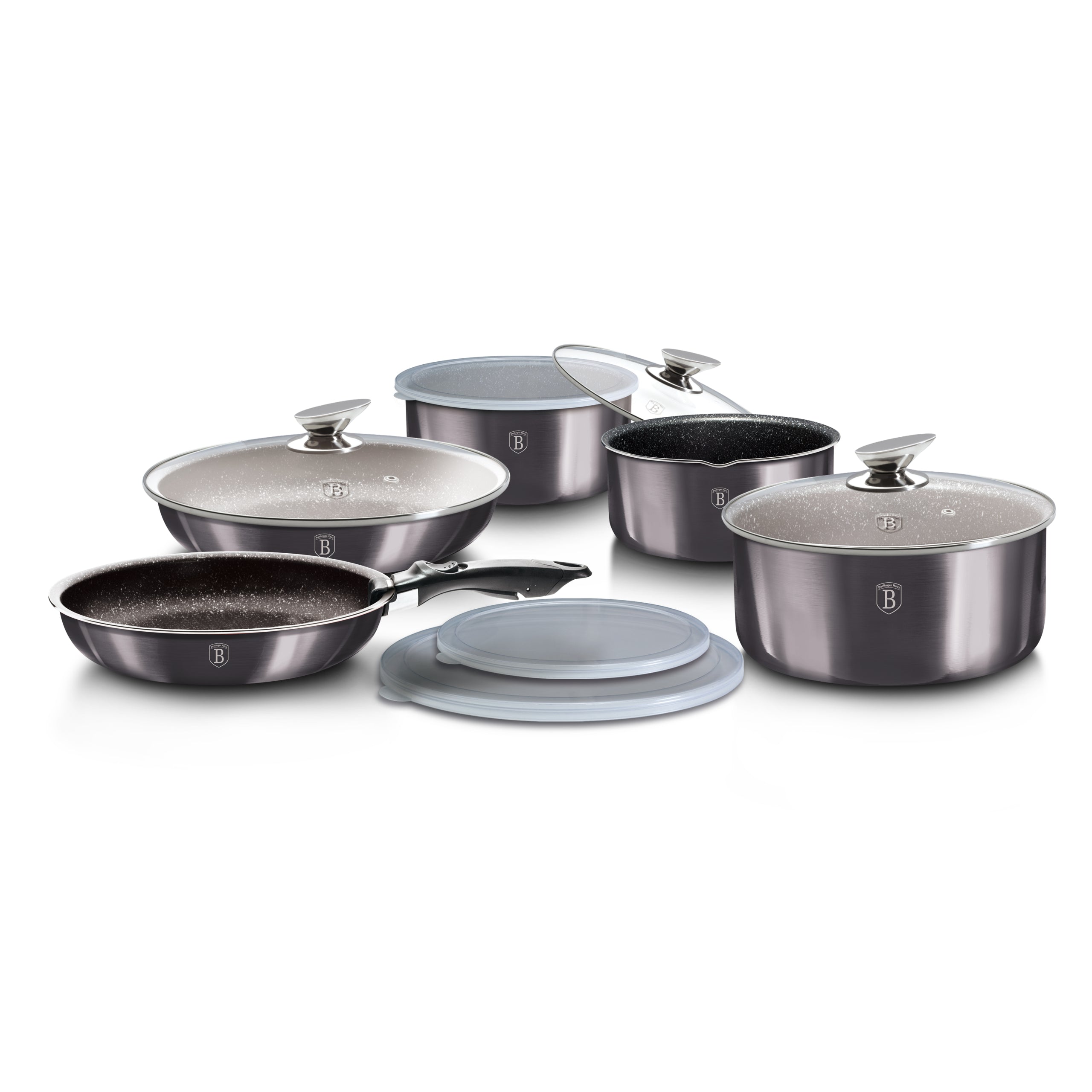 12 részes indukciós edénykészlet szürke Berlinger Haus Metallic Line Carbon Edition