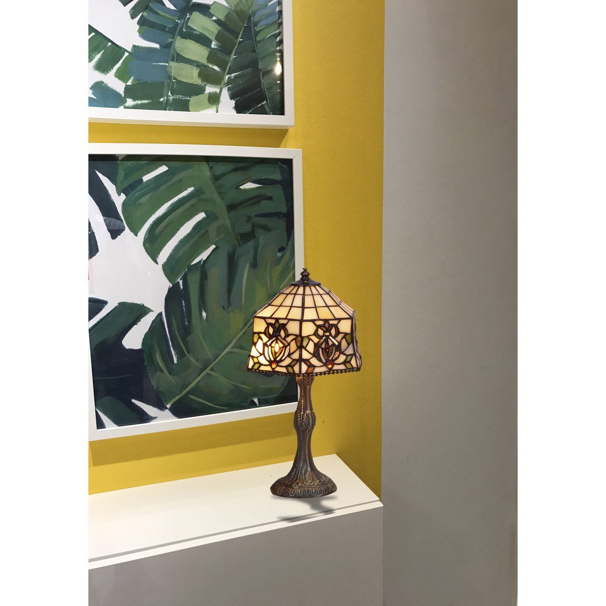 Tiffany asztali lámpa 20 cm – Hexa, bézs