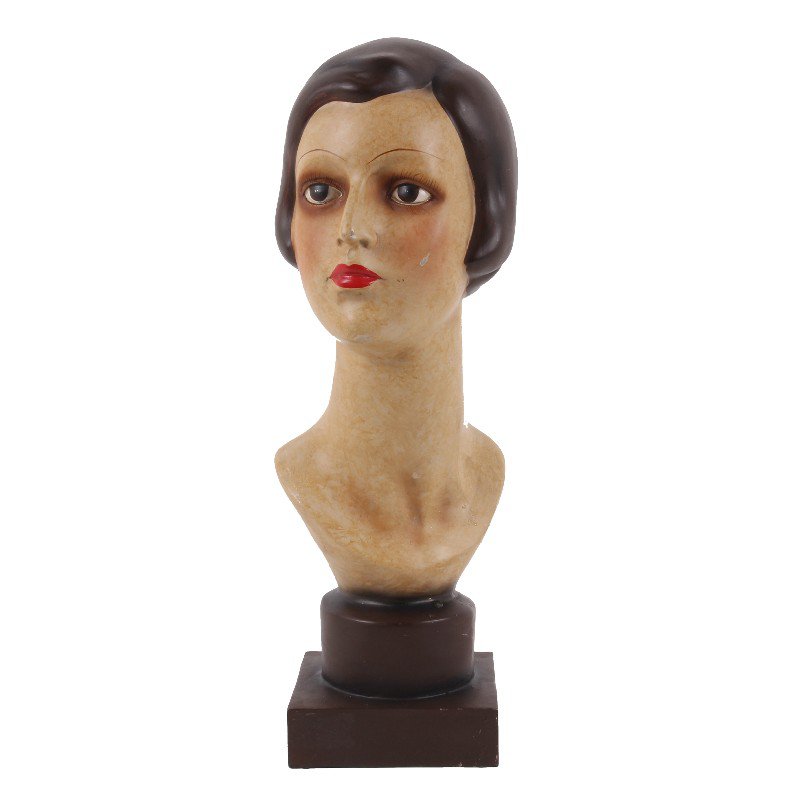 Dekor figura női fej büszt állványon 18 cm – barna