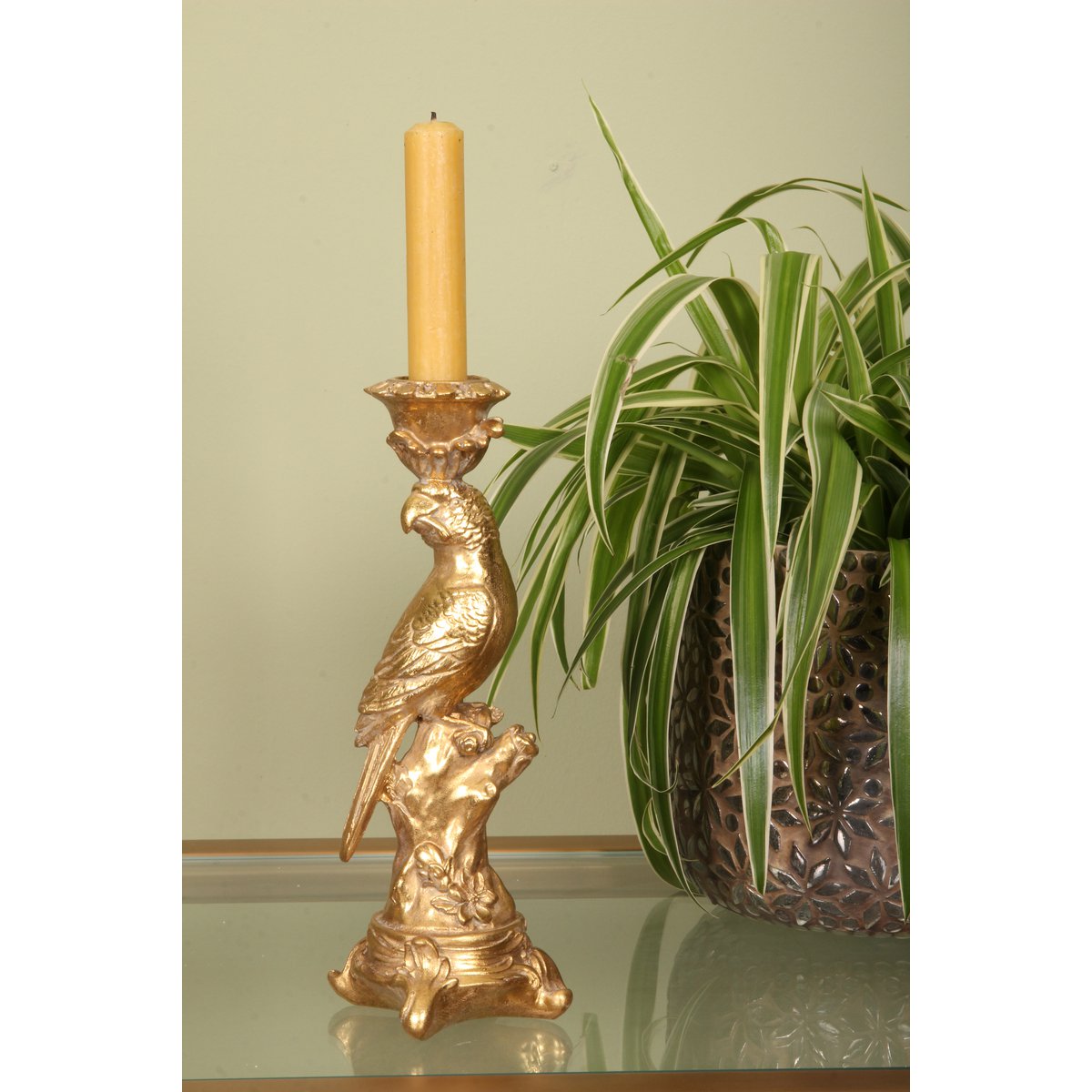 Vintage gyertyatartó 23,5 cm – madaras, arany