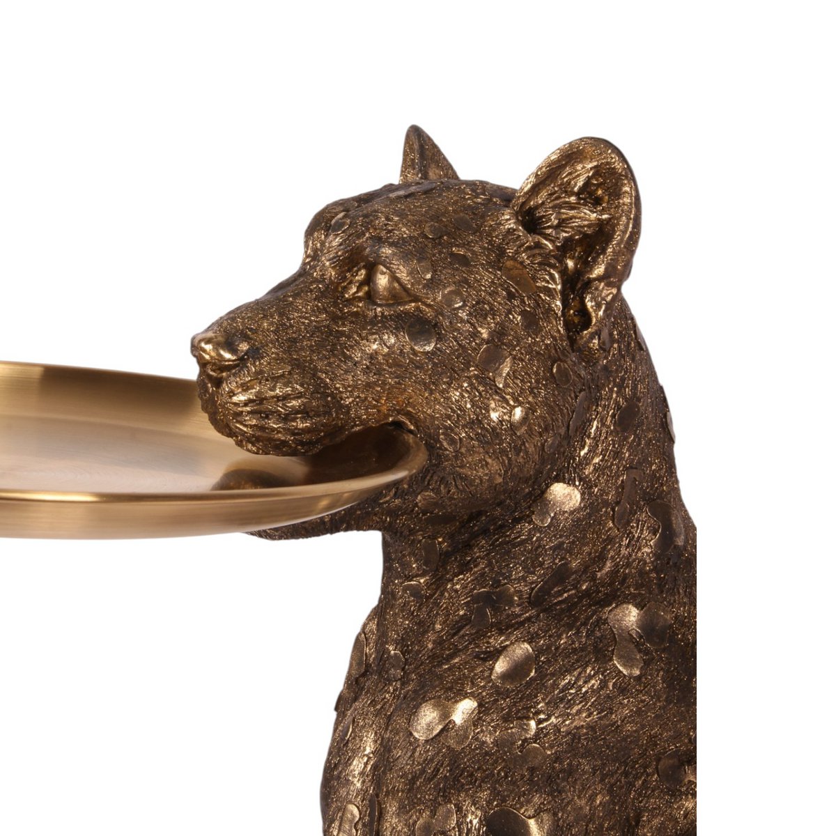 Dekor figura leopárd tálcával 62 cm – arany