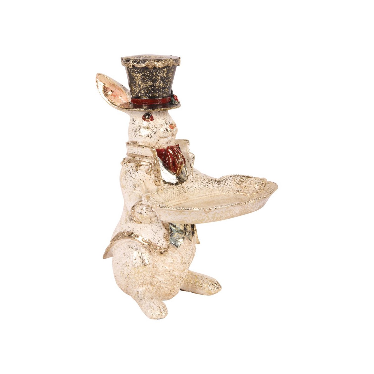Dekor figura nyúl tálcával 23 cm – fehér