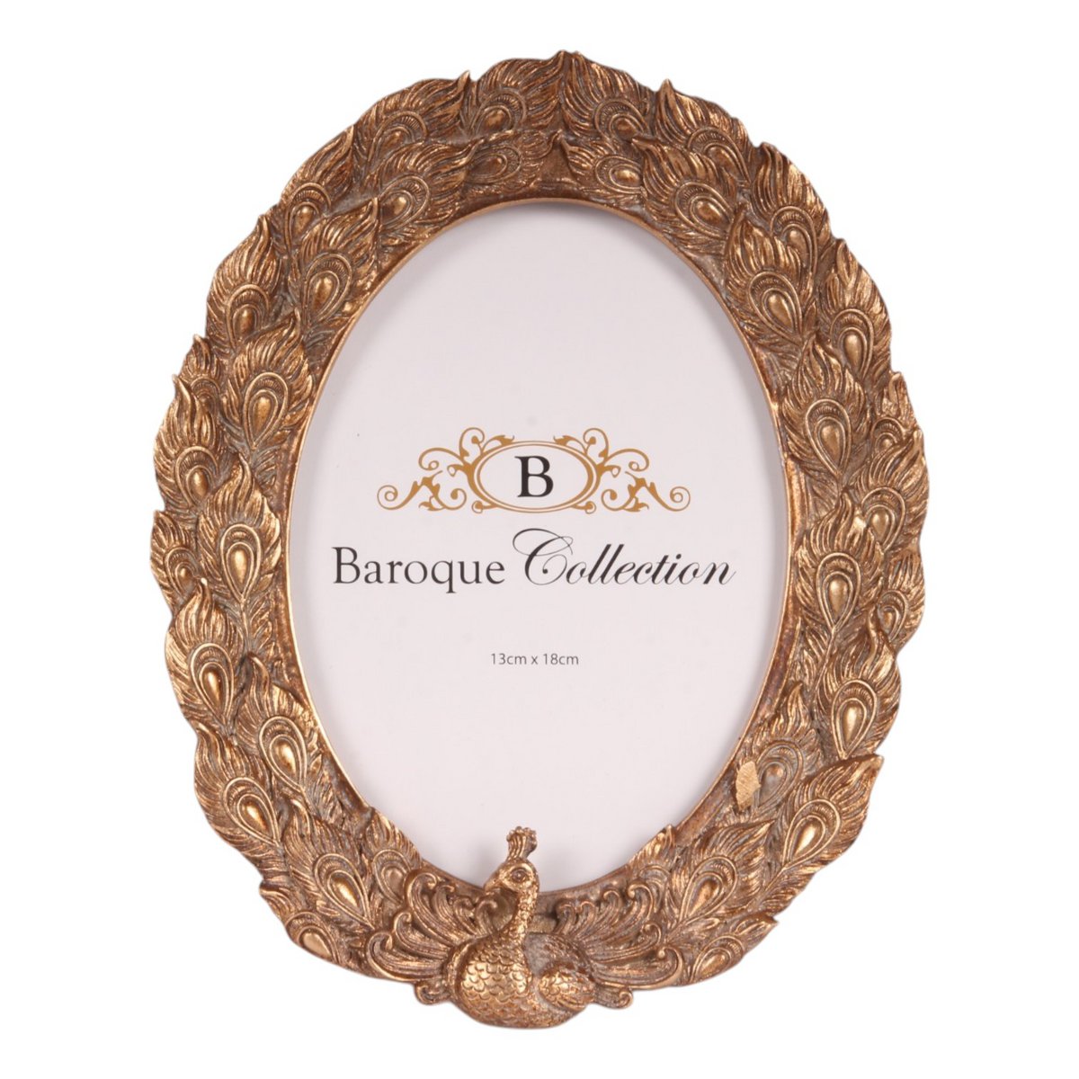 Vintage képkeret 13 × 18 cm – pávás, arany