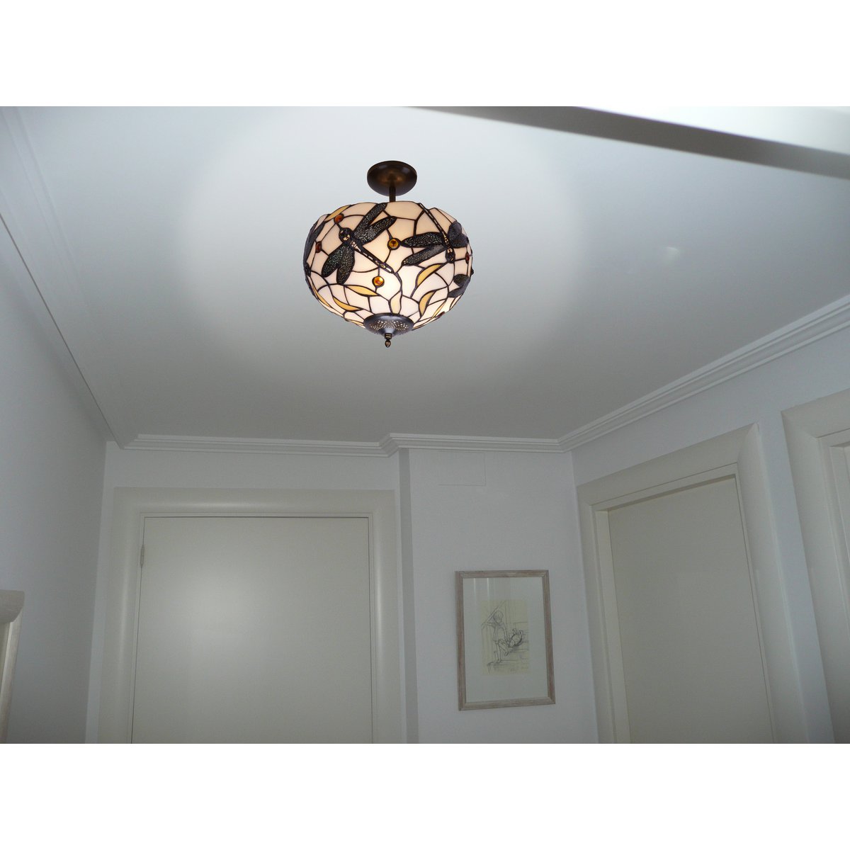Tiffany mennyezeti lámpa 30 cm – Pedrera, fehér