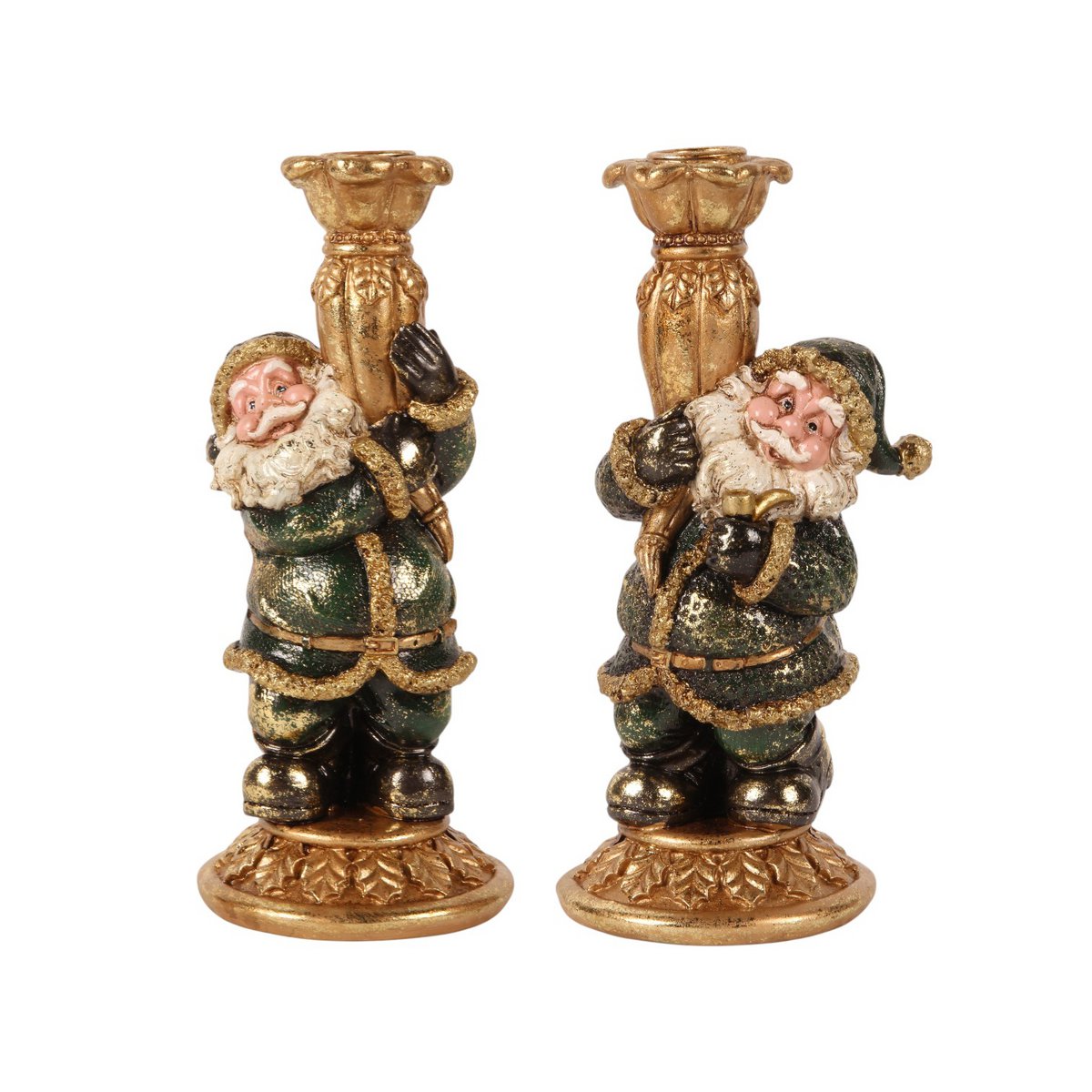 Vintage gyertyatartó 23 cm – mikulásos, zöld