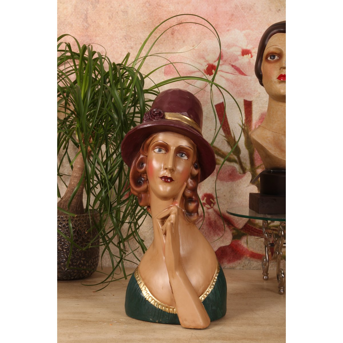 Dekor figura női fej büszt 21 cm – barna