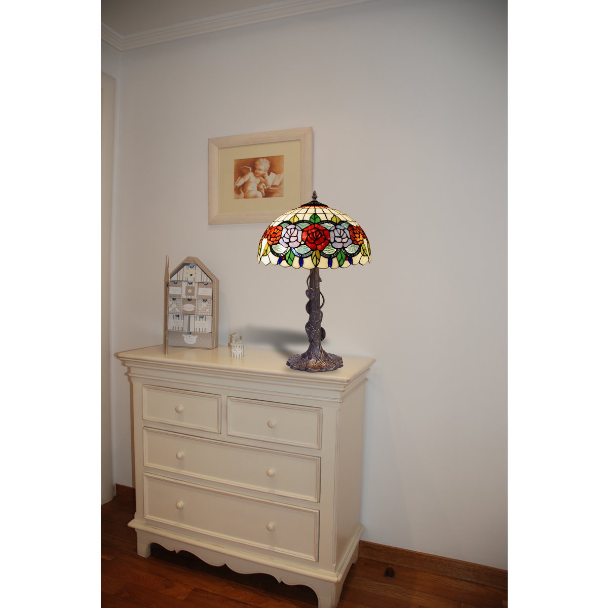 Tiffany asztali lámpa 40 cm – Rosy, többszínű