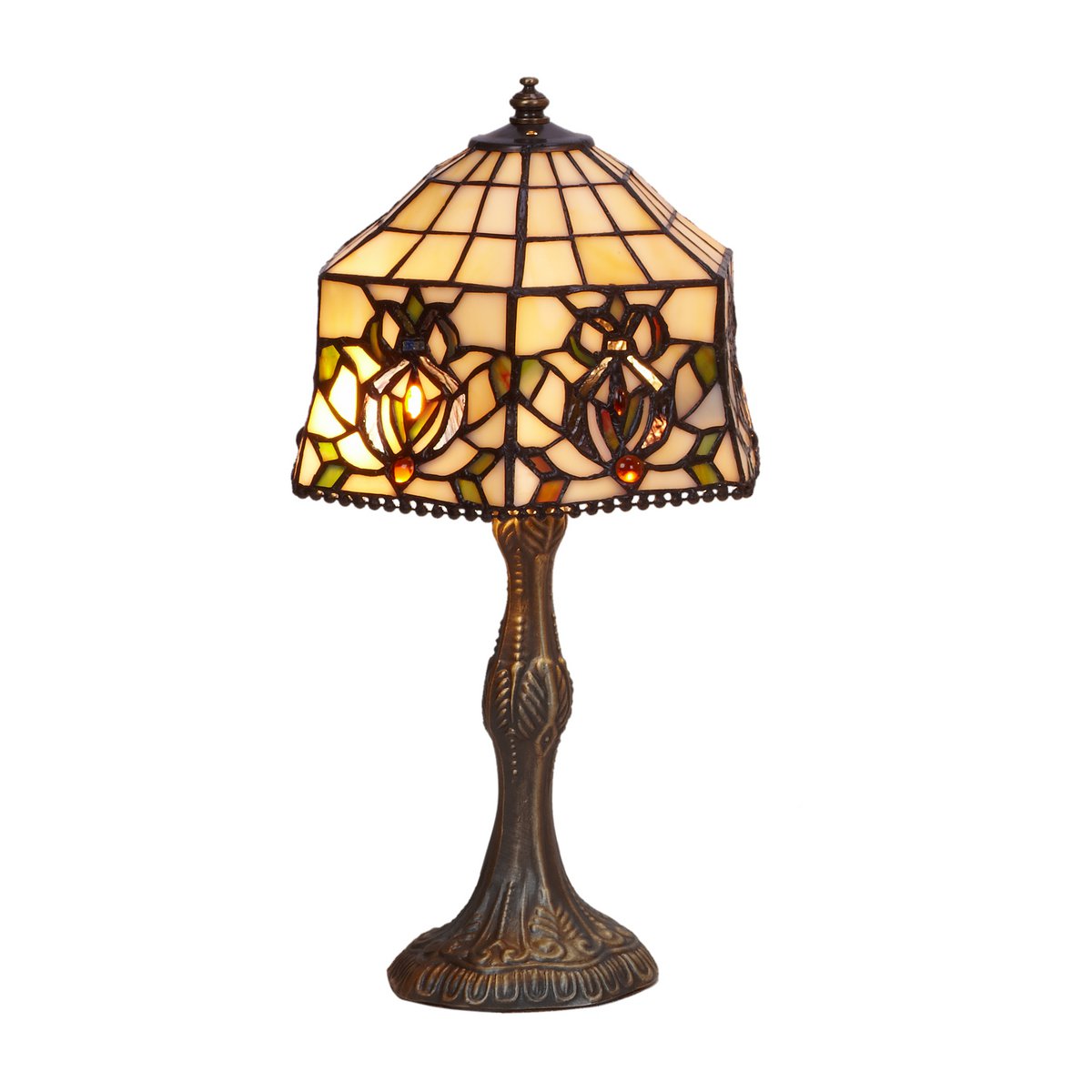 Tiffany asztali lámpa 20 cm – Hexa, bézs