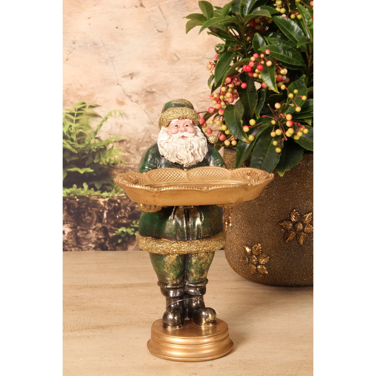 Mikulás figura tálcával 16 cm – zöld