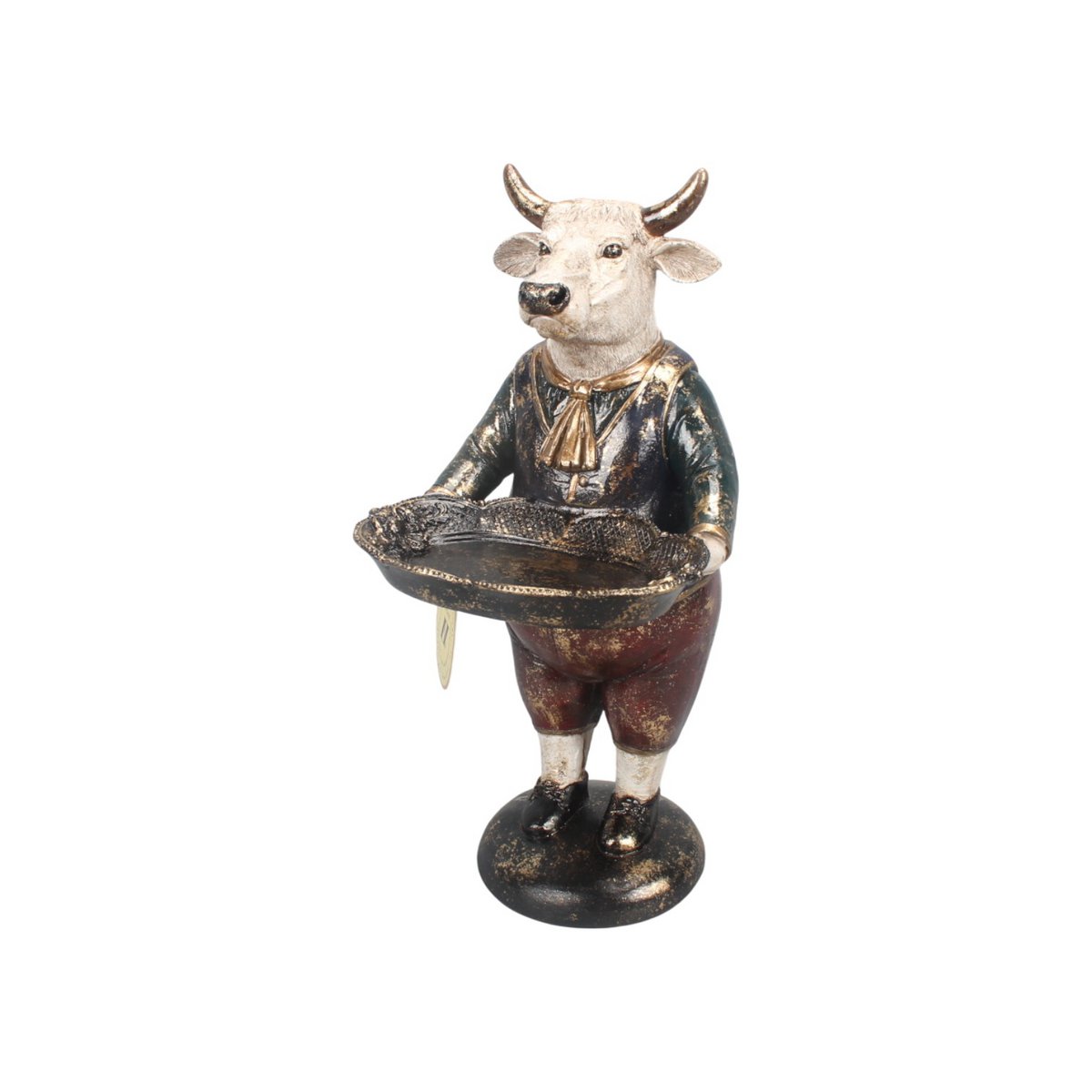Dekor figura tehén tálcával 30 cm – többszínű