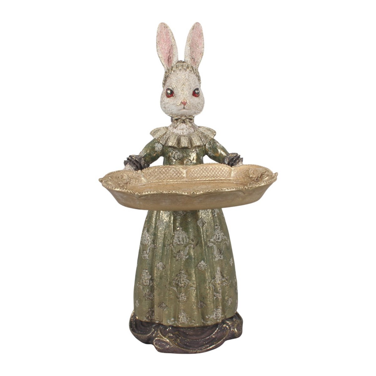Dekor figura nyúl tálcával 28,5 cm – zöld