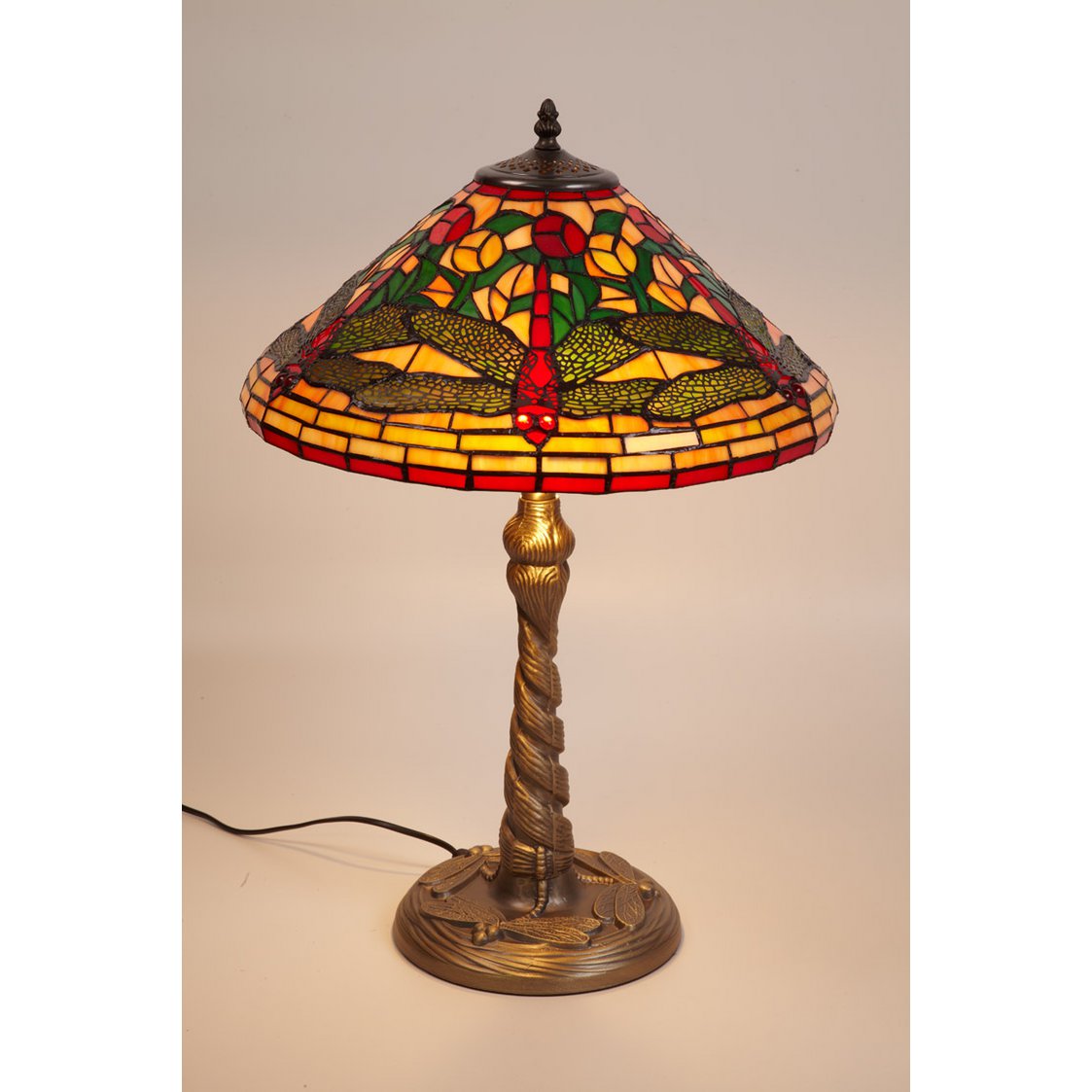 Tiffany asztali lámpa 40 cm – Compact, szitakötő, zöld