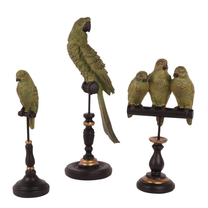 Dekor figura papagájpár talapzaton 33 cm – zöld