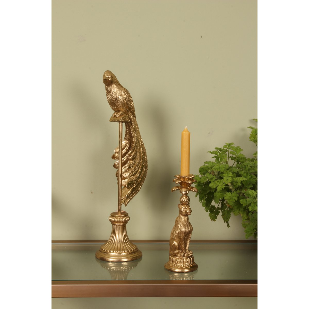Dekor figura madár figura állványon 49 cm – arany