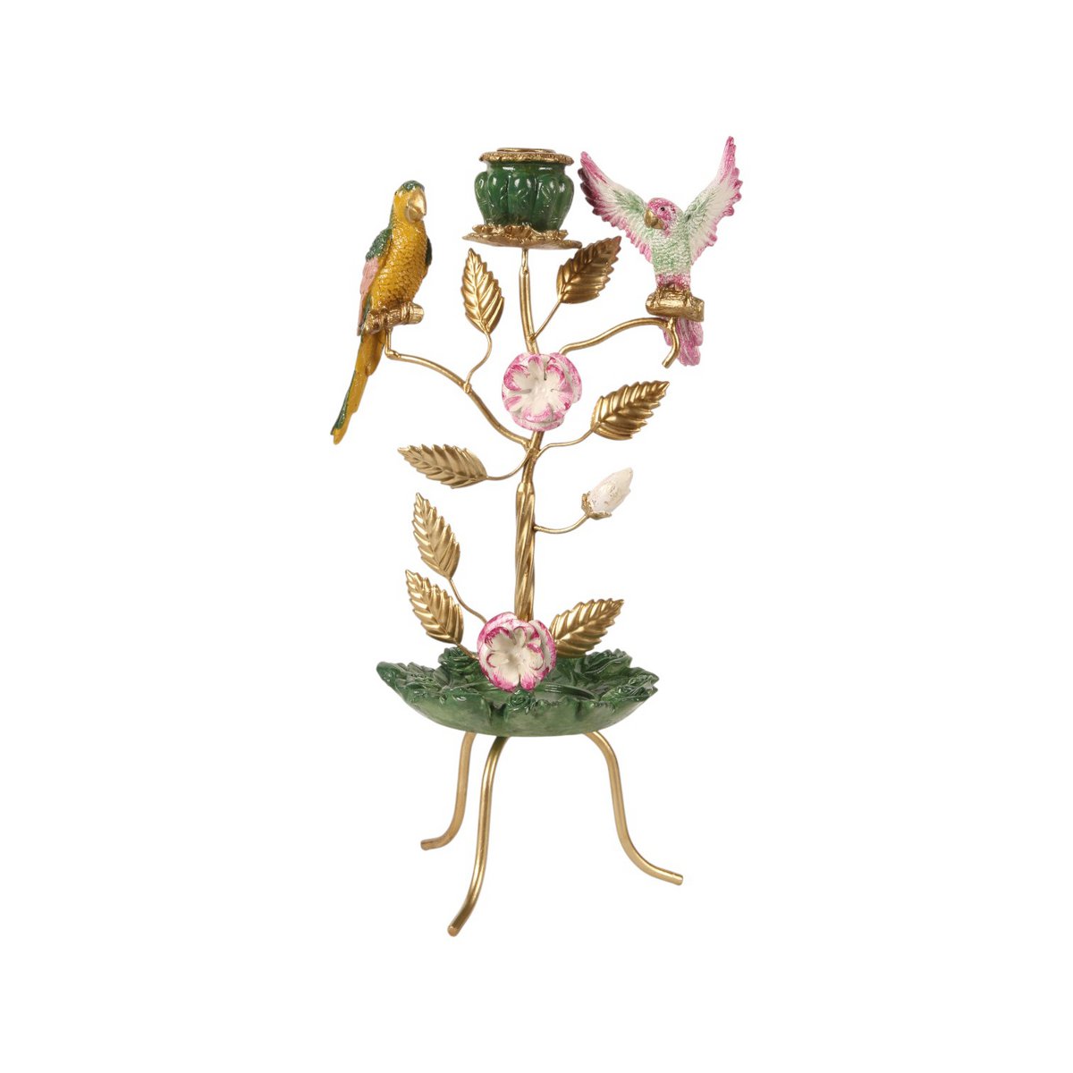 Vintage gyertyatartó 38,5 cm – madaras, zöld