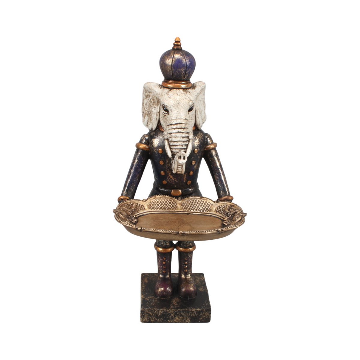 Dekor figura elefánt tálcával 32 cm – fekete