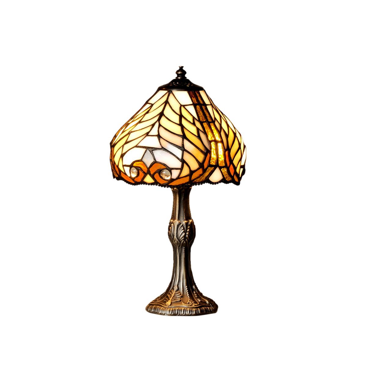 Tiffany asztali lámpa 20 cm – Dalí, borostyán