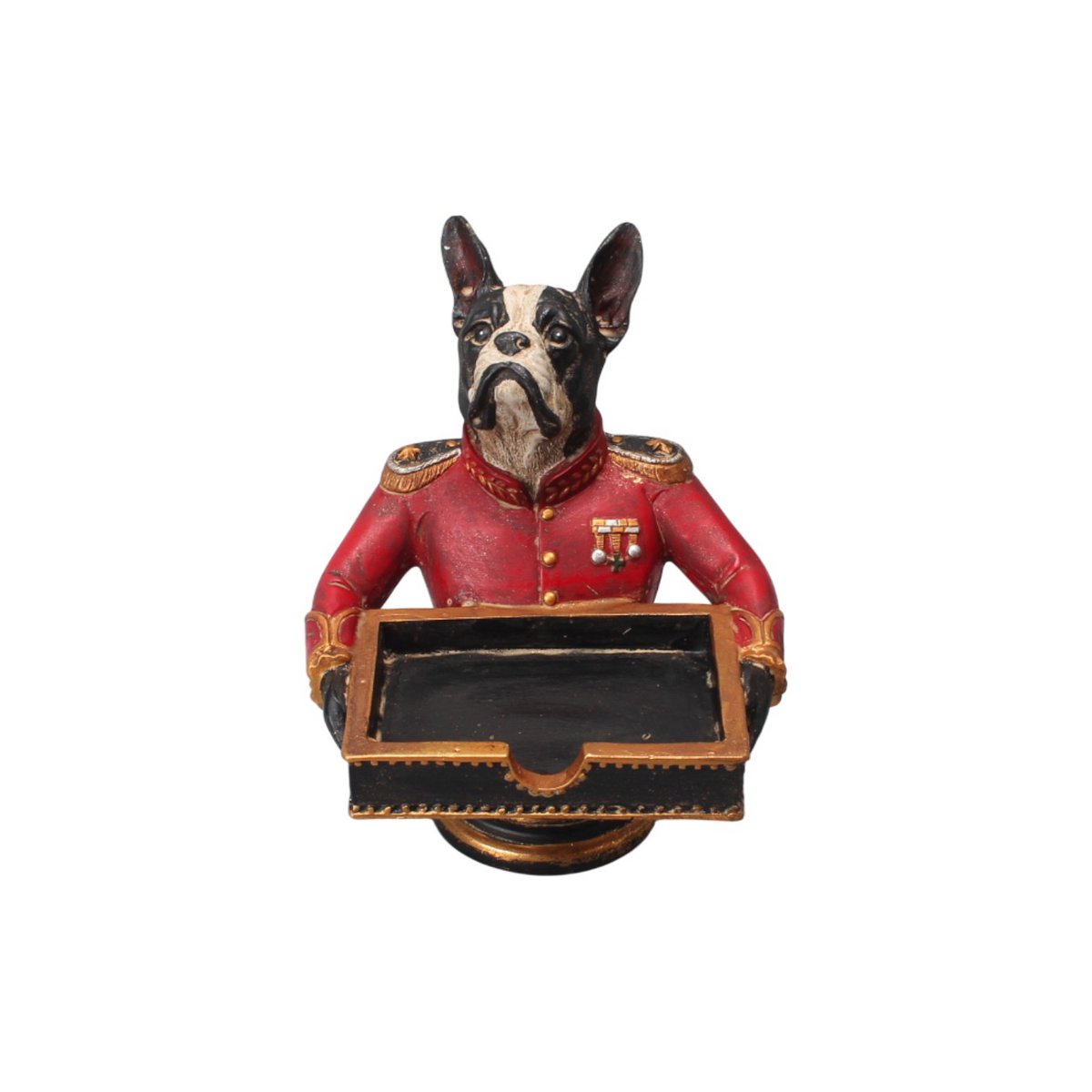 Dekor figura kutya tálcával 18 cm – piros