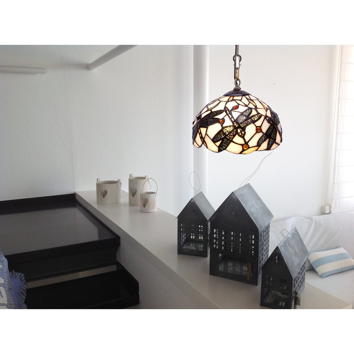 Tiffany függőlámpa 20 cm – Pedrera, fehér