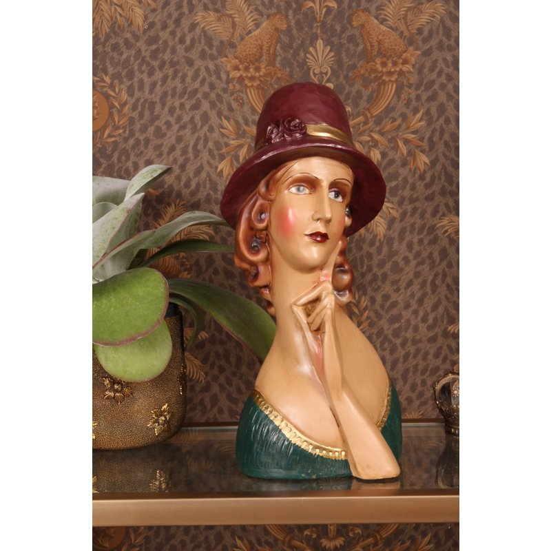 Dekor figura női fej büszt 21 cm – barna