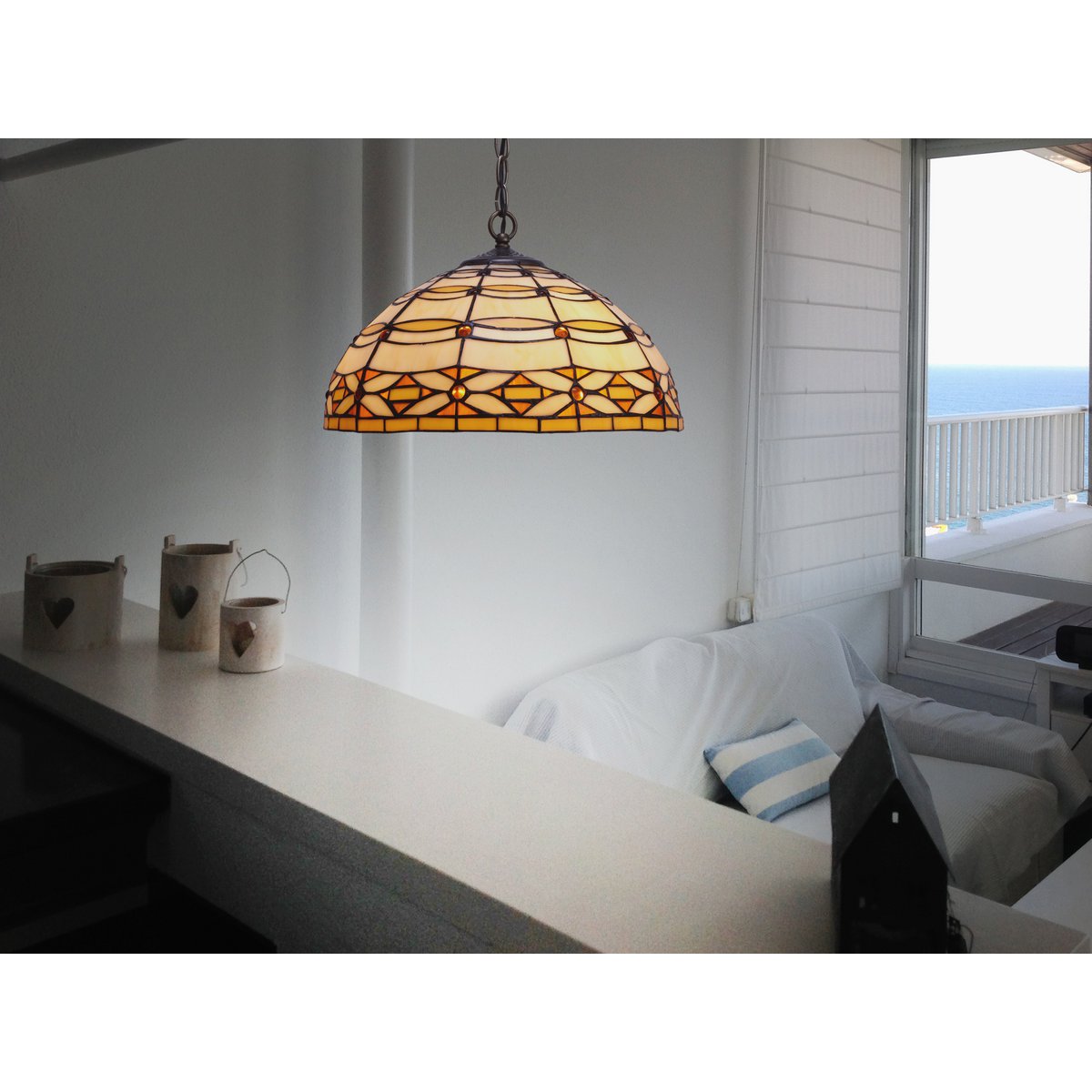 Tiffany függőlámpa 40 cm – Ivory, barna