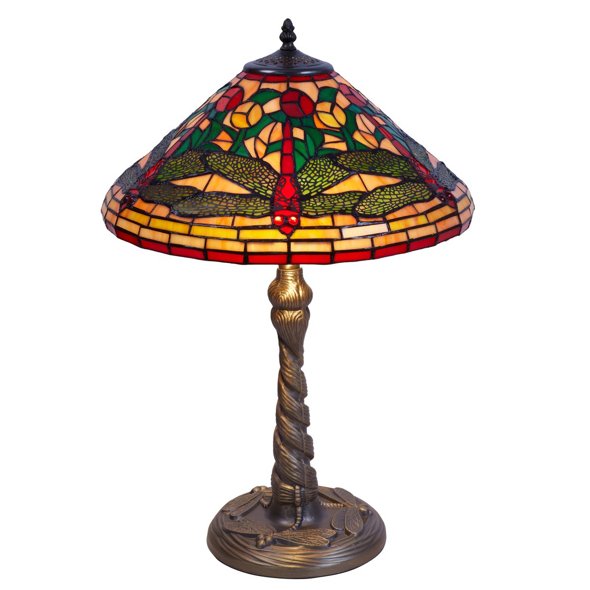 Tiffany asztali lámpa 40 cm – Compact, szitakötő, zöld