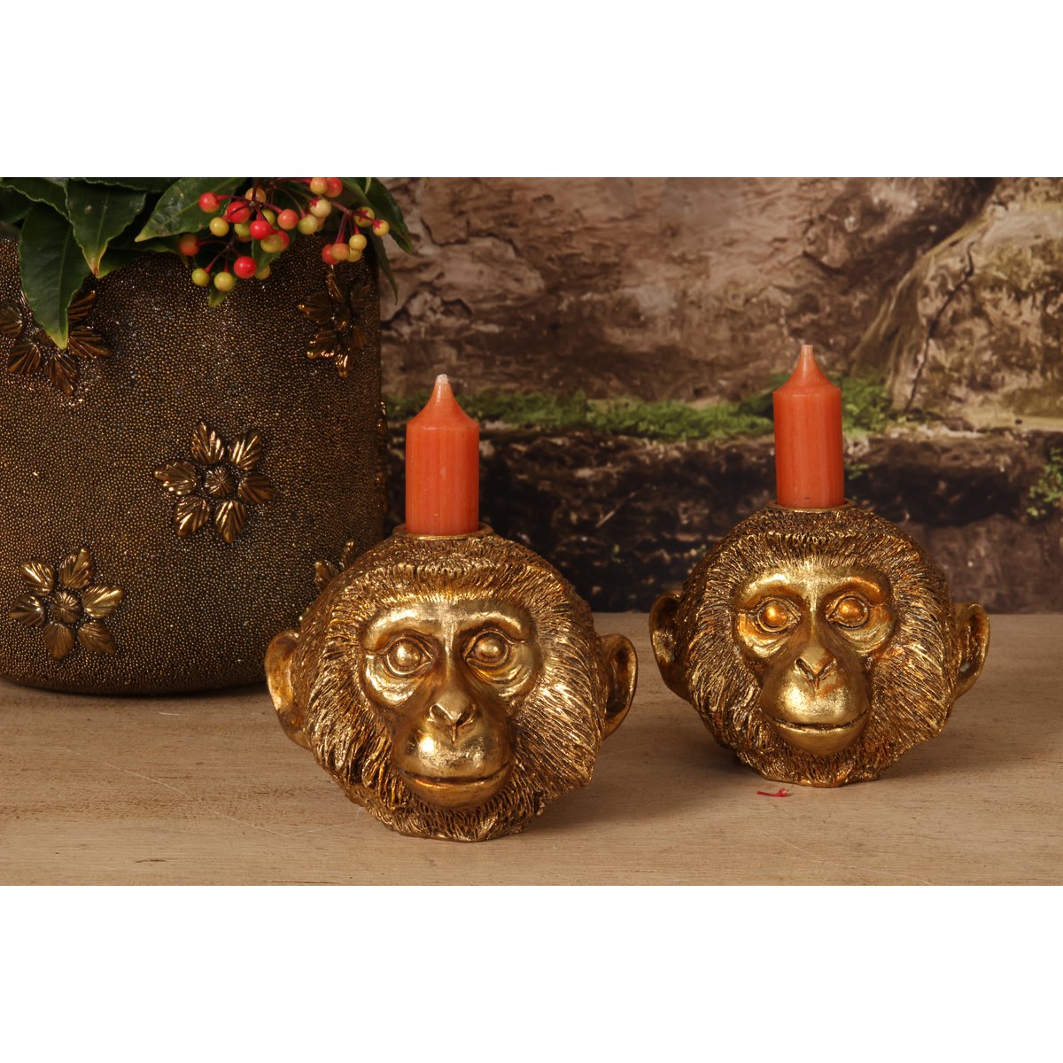 Vintage gyertyatartó 9 cm – majmos, arany