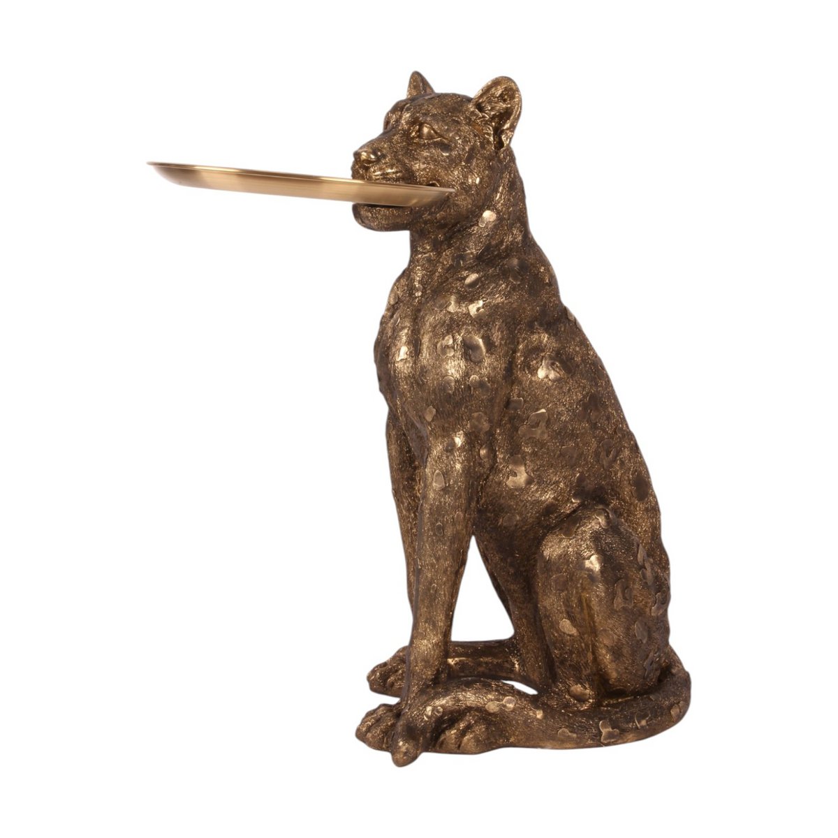 Dekor figura leopárd tálcával 62 cm – arany