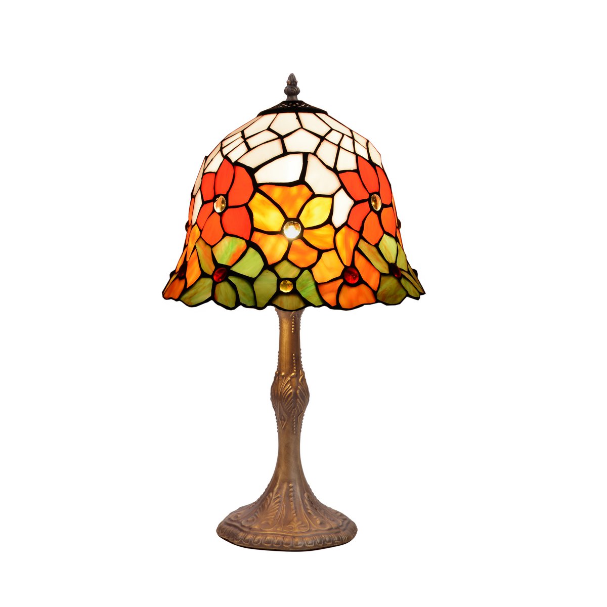 Tiffany asztali lámpa 30 cm – Bell, fehér-sárga-narancssárga