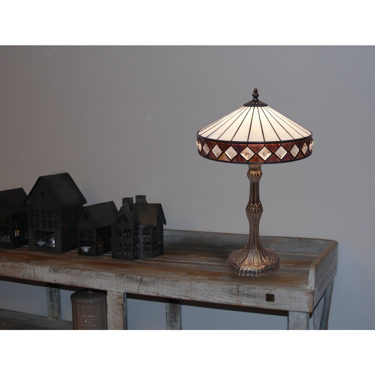 Tiffany asztali lámpa 30 cm – Illumina, fehér
