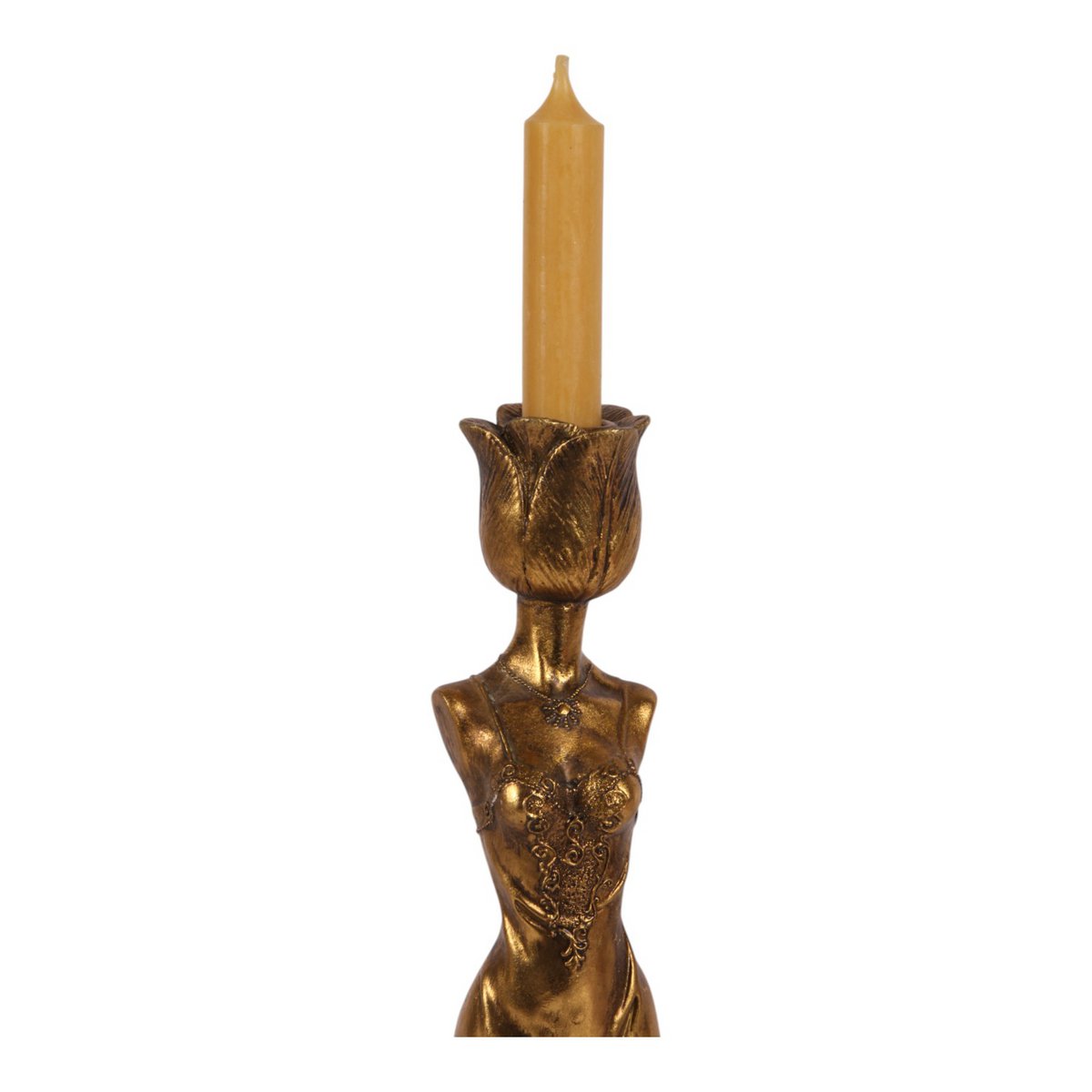 Vintage gyertyatartó 39,5 cm – nőalakos, arany