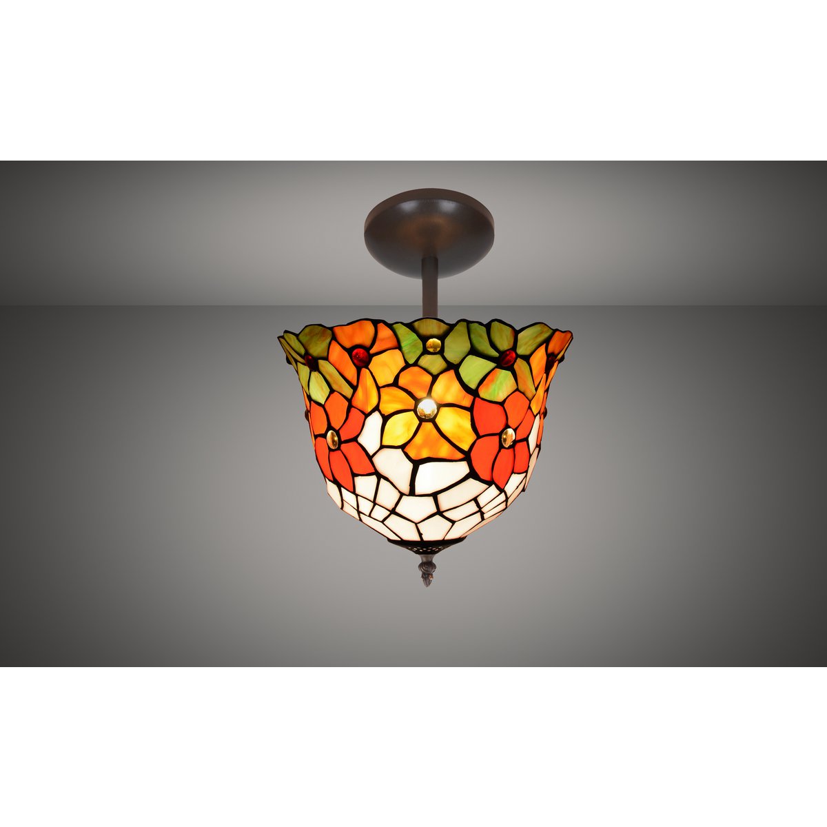 Tiffany mennyezeti lámpa 40 cm – Bell, fehér-sárga-narancssárga