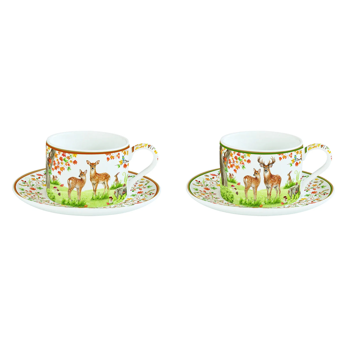 Őszi erdei mintás porcelán csésze + alj 240 ml 2 személyes Fairy Forest