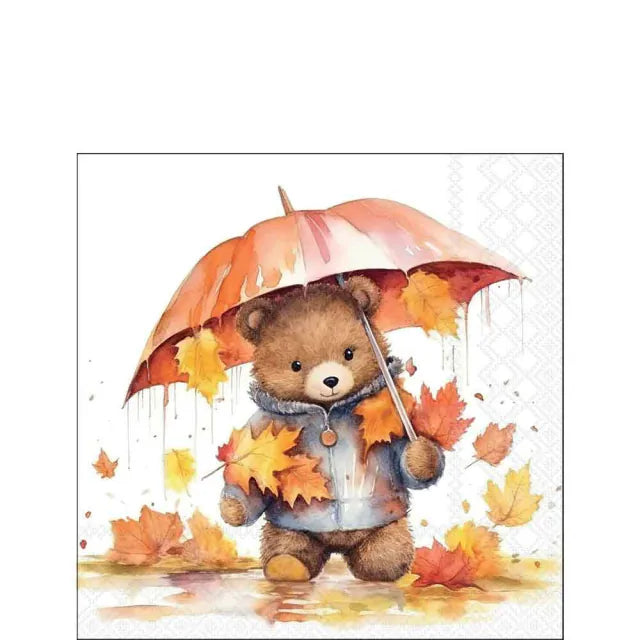Őszi papírszalvéta 25x25 cm 20 db-os maci esernyővel