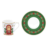 Karácsonyi porcelán eszpresszó kávés csésze + alj 100 ml 6 személyes díszdobozban Festive Avenue