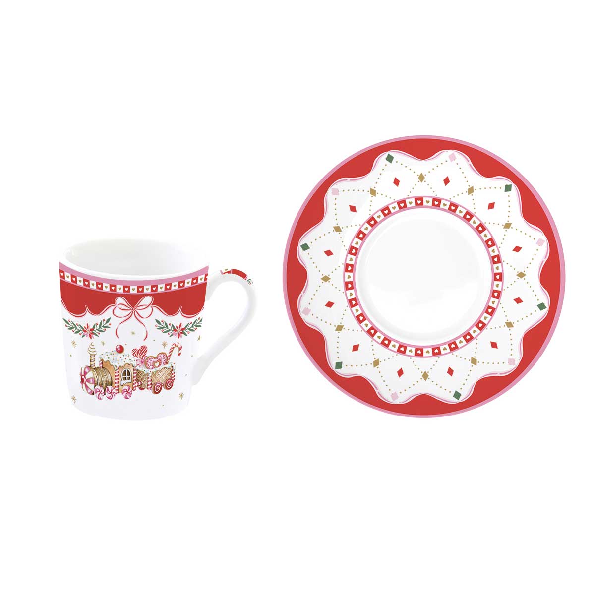 Karácsonyi Porcelán eszpresszó kávés csésze 6 személyes készlet díszdobozban Sweet Christmas