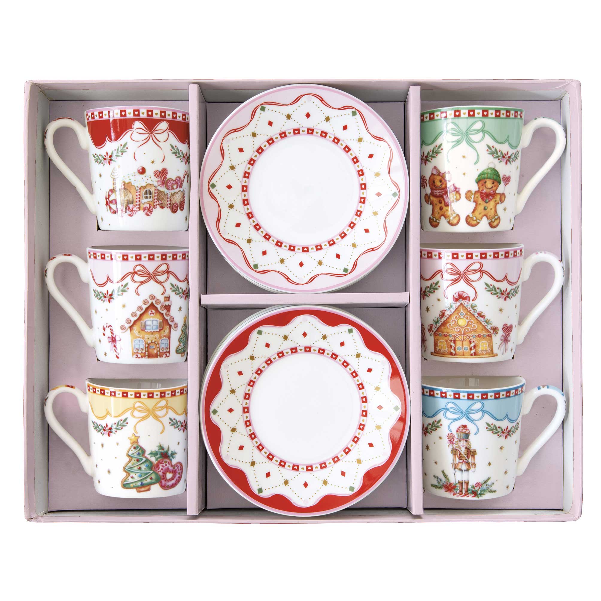 Karácsonyi Porcelán eszpresszó kávés csésze 6 személyes készlet díszdobozban Sweet Christmas