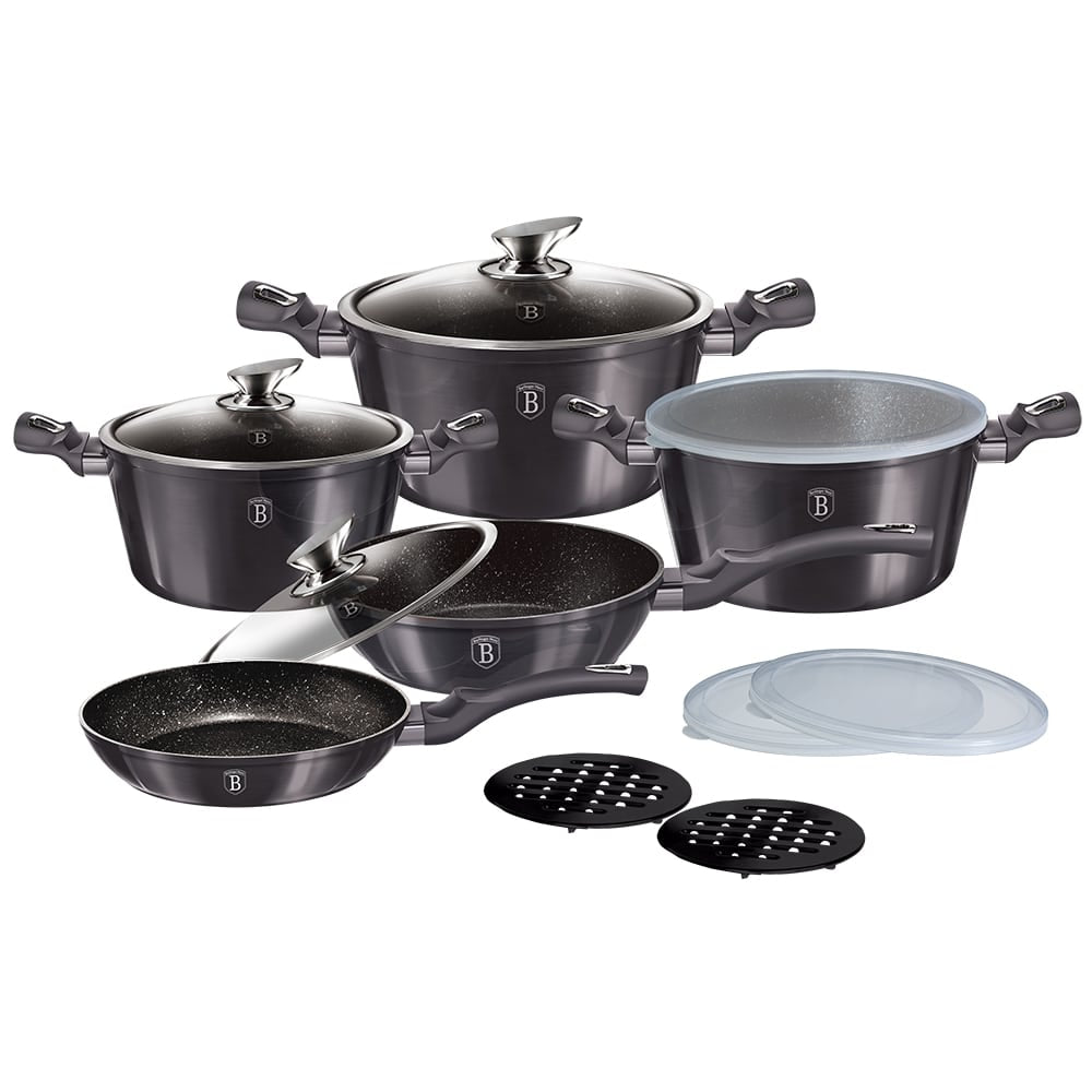 13 részes indukciós edénykészlet szürke Berlinger Haus Metallic Line Carbon Edition