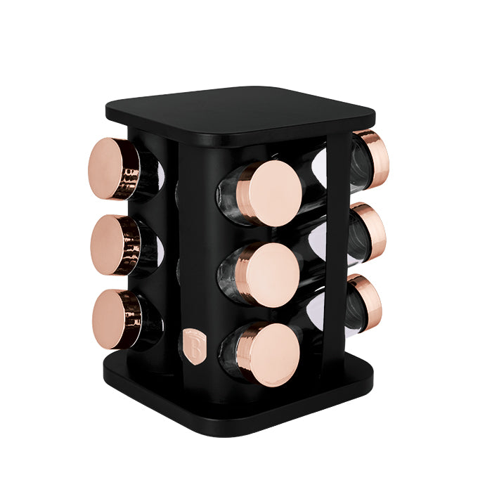 13 részes négyzet alakú fűszertartó állvány fekete rose gold