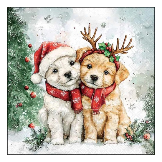 Karácsonyi szalvéta – Cody és Buddy, 33x33 cm, 20 db-os