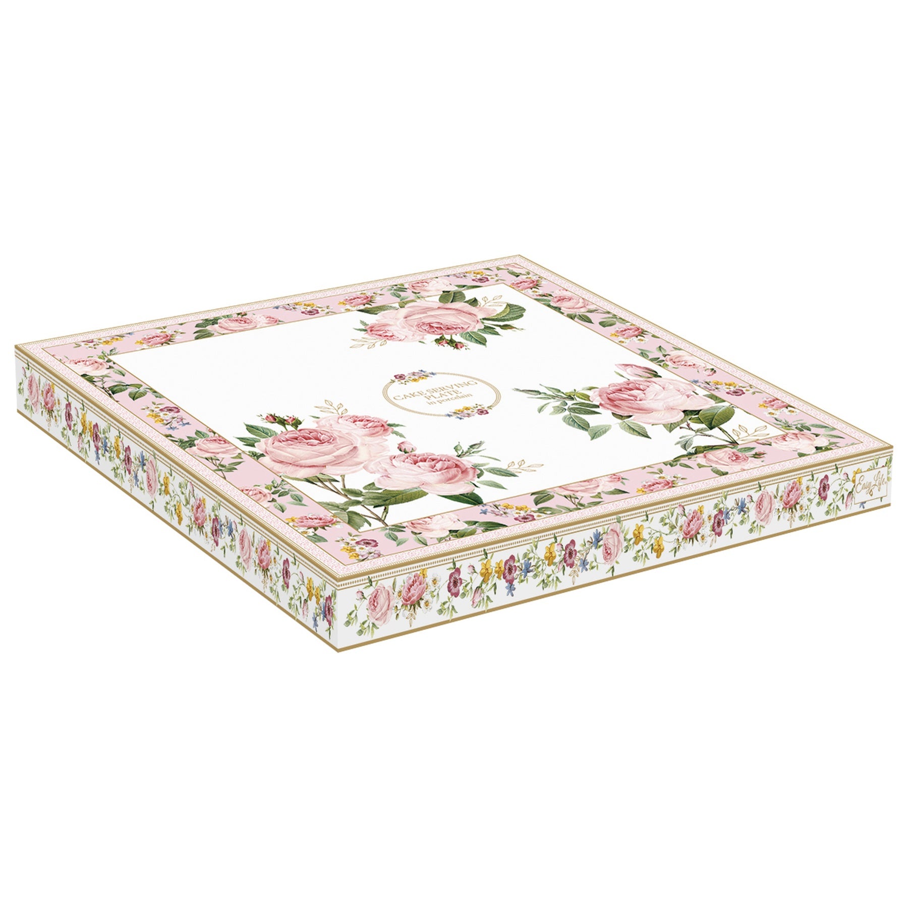 Porcelán tortatál 32 cm díszdobozban – Rózsa mintás Chant des Roses