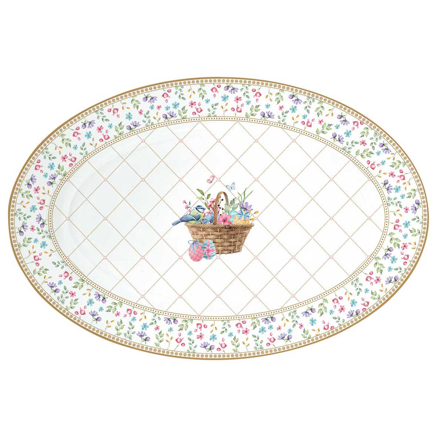 Spring Bloom húsvéti porcelán ovális kínáló tálca 35x23,5 cm díszdobozban