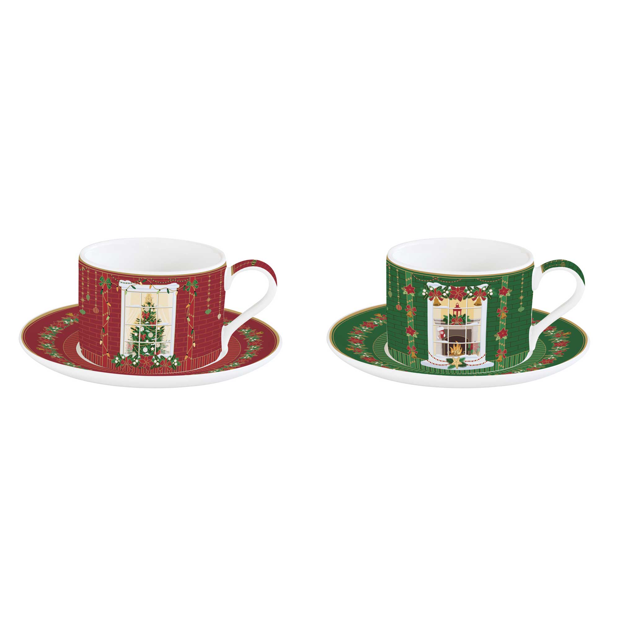 Karácsonyi porcelán csésze + alj 240 ml 2 személyes díszdobozban Festive Avenue